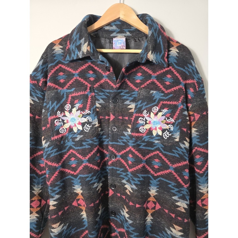 Savage Culture Western Aztec Jacket Embroidered Bull Skull Boho M/L - Picture 4 of 11